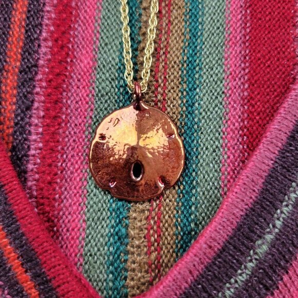 Copper Tone Sand Dollar Necklace Natures Jewelry‎ Gold Tone Chain Beachy - Picture 3 of 10